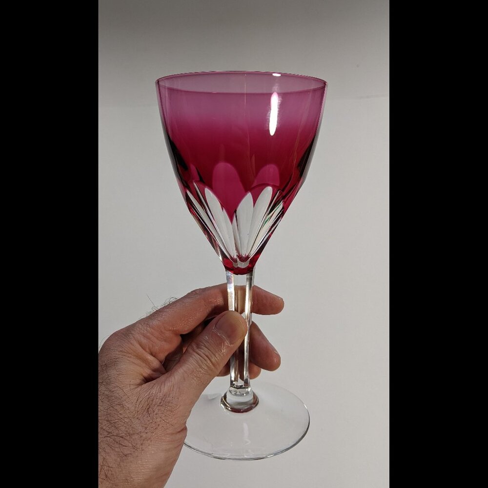 Vintage Mid Century Val St Lambert Crystal Wine Glass Cranberry Red 3 1/4 diam.